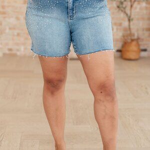 Hazel Blues® |  Elle High Rise Rhinestone Cutoff Shorts